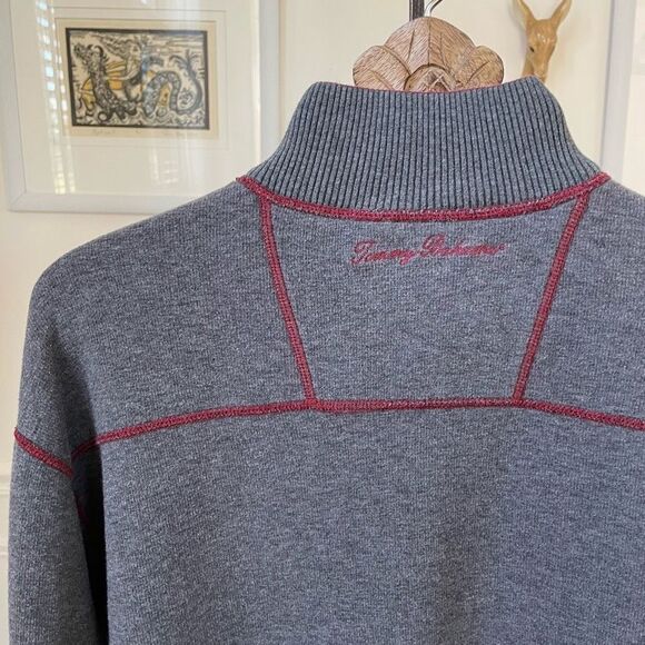 Tommy Bahama Reversible Burgundy Grey 1/4 Zip Pullover L - Picture 6 of 9